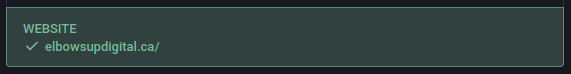 Example of verified link on Mastodon Account - elbowsupgidital.ca with a green checkmark
